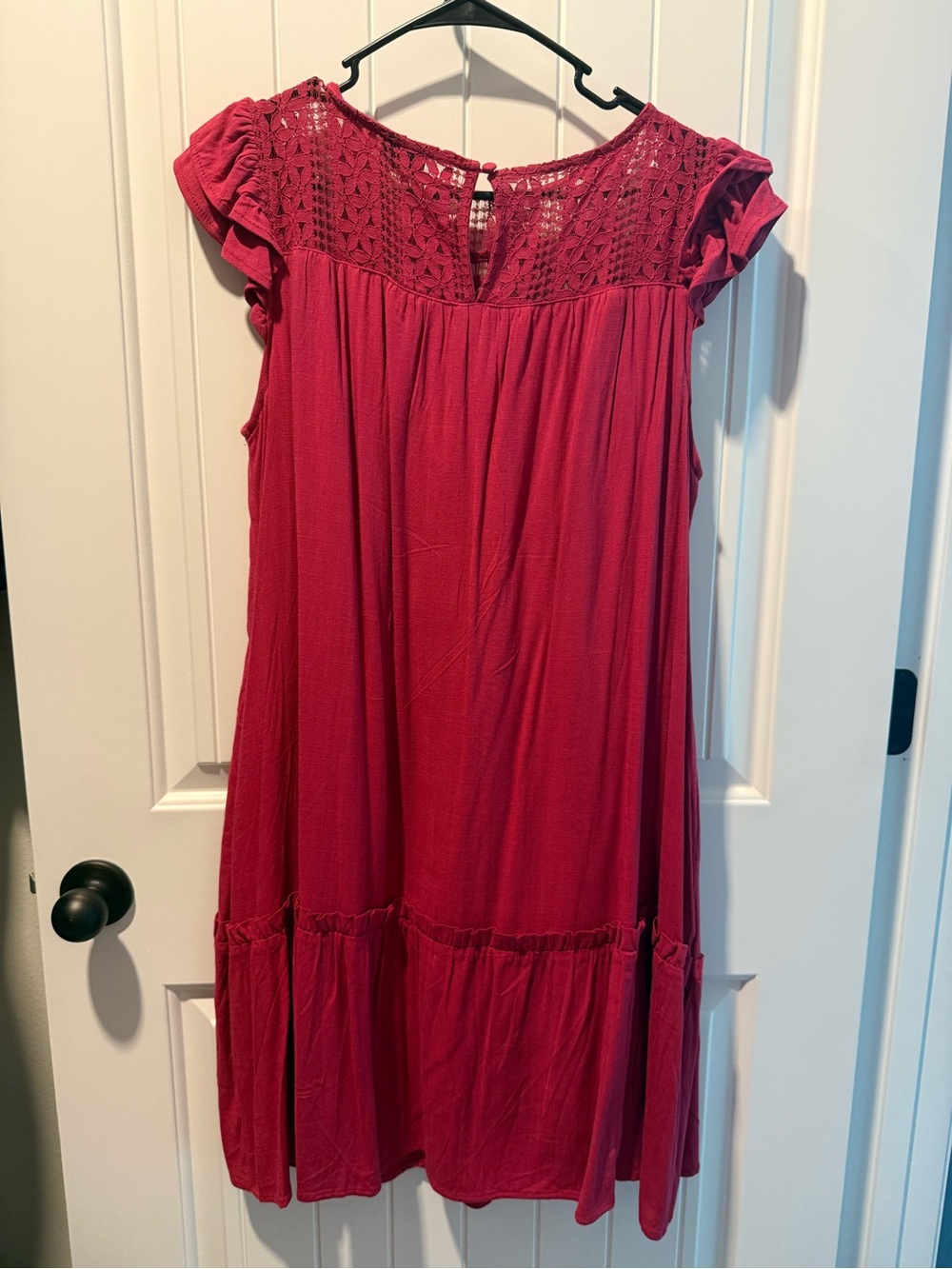 torrid Crochet Yoke Flutter Sleeve Midi Dress in Deep Pink